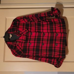 Woolrich ladies short red plaid button up jacket